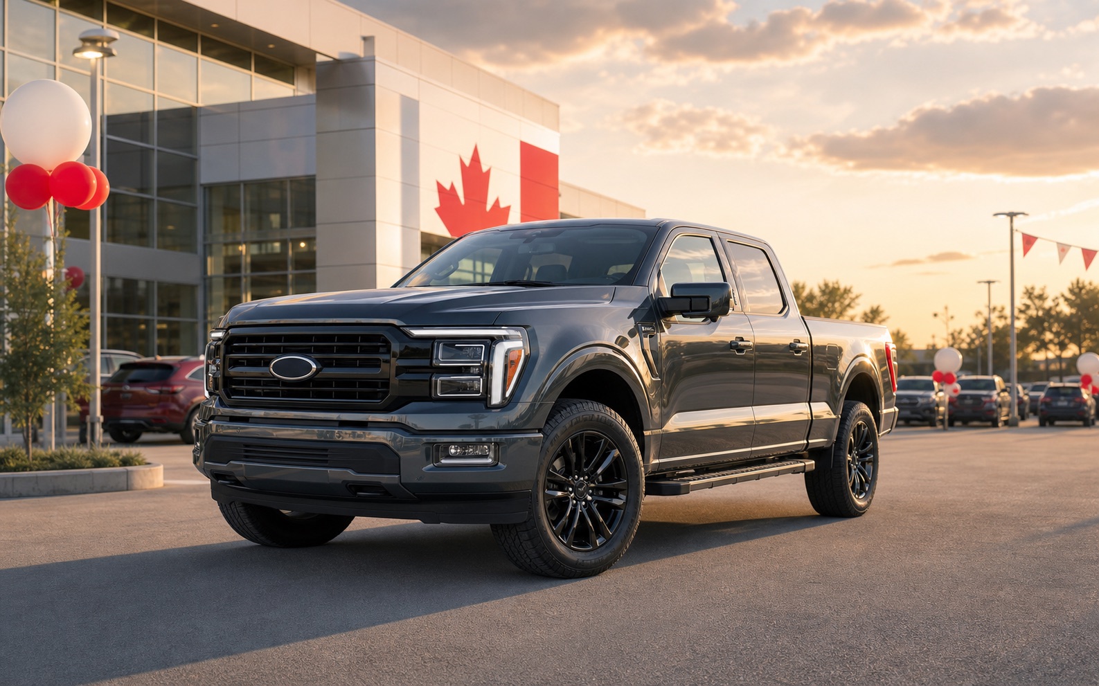 Ford vehicle on a dealership lot for a Canada Day event